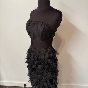 Milly Black Strapless Feather-Trim Cocktail Dress